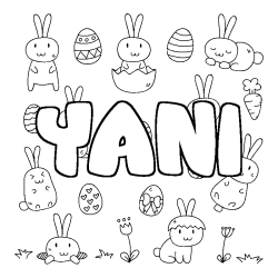 Coloriage pr&eacute;nom YANI - d&eacute;cor Paques