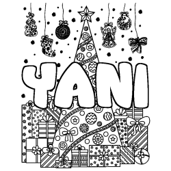 Coloriage pr&eacute;nom YANI - d&eacute;cor Sapin et Cadeaux