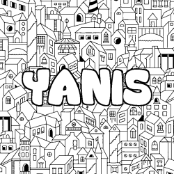 Coloriage prénom YANIS - décor Ville