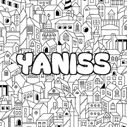 Coloriage pr&eacute;nom YANISS - d&eacute;cor Ville