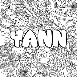 Coloriage pr&eacute;nom YANN - d&eacute;cor Mandala fruits