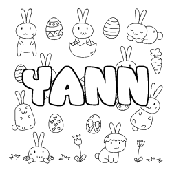 Coloriage pr&eacute;nom YANN - d&eacute;cor Paques