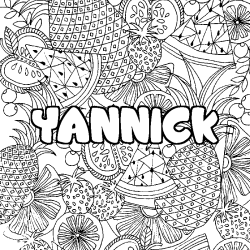 Coloriage pr&eacute;nom YANNICK - d&eacute;cor Mandala fruits