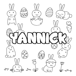 Coloriage pr&eacute;nom YANNICK - d&eacute;cor Paques
