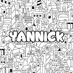 Coloriage prénom YANNICK - décor Ville