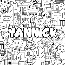 Coloriage pr&eacute;nom YANNICK - d&eacute;cor Ville