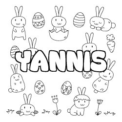 Coloriage pr&eacute;nom YANNIS - d&eacute;cor Paques