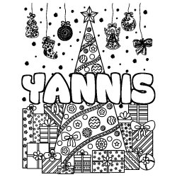 Coloriage prénom YANNIS - décor Sapin et Cadeaux