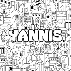 Coloriage pr&eacute;nom YANNIS - d&eacute;cor Ville