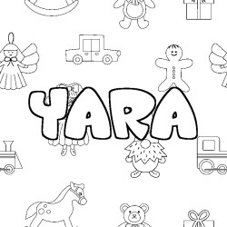 Coloriage prénom YARA - décor Jouets