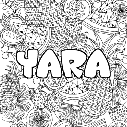 Coloriage prénom YARA - décor Mandala fruits