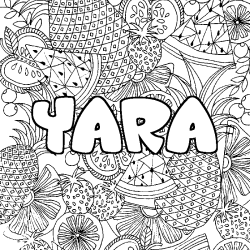Coloriage pr&eacute;nom YARA - d&eacute;cor Mandala fruits