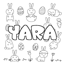 Coloriage pr&eacute;nom YARA - d&eacute;cor Paques