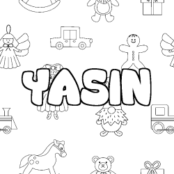 Coloriage prénom YASIN - décor Jouets
