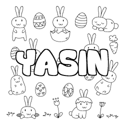 Coloriage prénom YASIN - décor Paques