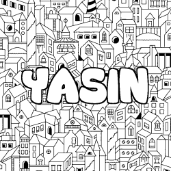 Coloriage prénom YASIN - décor Ville