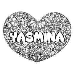 Coloriage pr&eacute;nom YASMINA - d&eacute;cor Mandala coeur