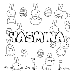 Coloriage pr&eacute;nom YASMINA - d&eacute;cor Paques