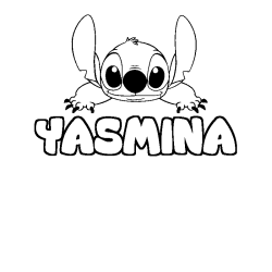 Coloriage prénom YASMINA - décor Stitch