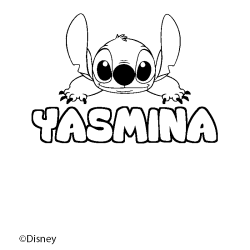 Coloriage pr&eacute;nom YASMINA - d&eacute;cor Stitch