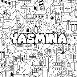 Coloriage prénom YASMINA - décor Ville