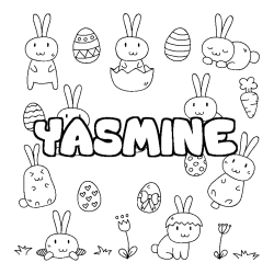 Coloriage pr&eacute;nom YASMINE - d&eacute;cor Paques