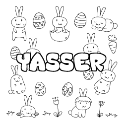 Coloriage pr&eacute;nom YASSER - d&eacute;cor Paques