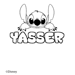 Coloriage pr&eacute;nom YASSER - d&eacute;cor Stitch