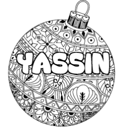 Coloriage prénom YASSIN - décor Boule de Noël