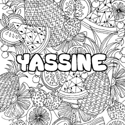 Coloriage prénom YASSINE - décor Mandala fruits