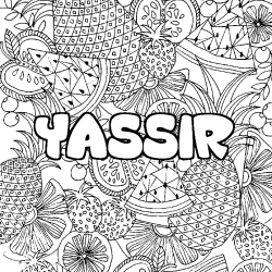 Coloriage prénom YASSIR - décor Mandala fruits