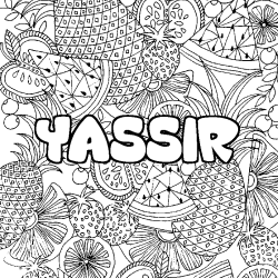 Coloriage pr&eacute;nom YASSIR - d&eacute;cor Mandala fruits