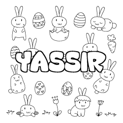 Coloriage pr&eacute;nom YASSIR - d&eacute;cor Paques