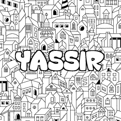 Coloriage pr&eacute;nom YASSIR - d&eacute;cor Ville