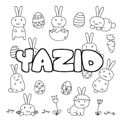 Coloriage pr&eacute;nom YAZID - d&eacute;cor Paques