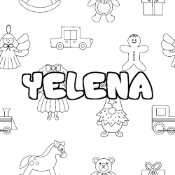 Coloriage pr&eacute;nom YELENA - d&eacute;cor Jouets