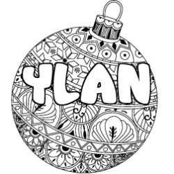 Coloriage pr&eacute;nom YLAN - d&eacute;cor Boule de No&euml;l