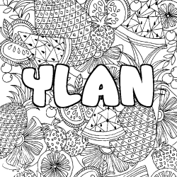 Coloriage pr&eacute;nom YLAN - d&eacute;cor Mandala fruits