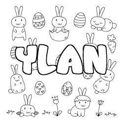 Coloriage prénom YLAN - décor Paques