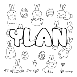 Coloriage pr&eacute;nom YLAN - d&eacute;cor Paques