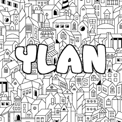 Coloriage prénom YLAN - décor Ville