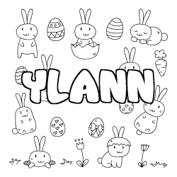 Coloriage prénom YLANN - décor Paques
