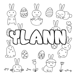 Coloriage pr&eacute;nom YLANN - d&eacute;cor Paques