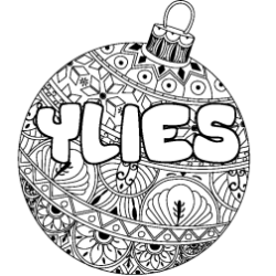Coloriage pr&eacute;nom YLIES - d&eacute;cor Boule de No&euml;l