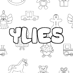 Coloriage prénom YLIES - décor Jouets