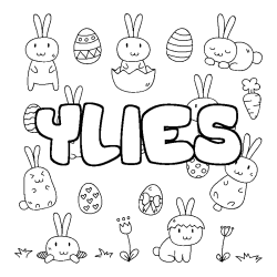 Coloriage pr&eacute;nom YLIES - d&eacute;cor Paques