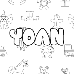 Coloriage prénom YOAN - décor Jouets