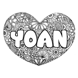 Coloriage pr&eacute;nom YOAN - d&eacute;cor Mandala coeur