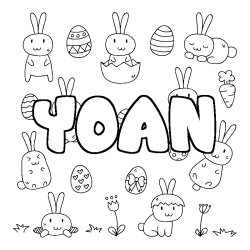 Coloriage pr&eacute;nom YOAN - d&eacute;cor Paques