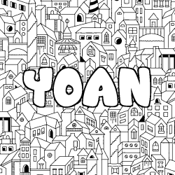 Coloriage pr&eacute;nom YOAN - d&eacute;cor Ville